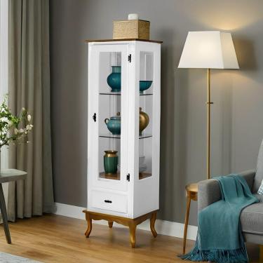 Imagem de Cristaleira De Madeira 1 Porta 1 Gaveta, Espelho E Pés Luiz Xv - Nude Laca Com Tampo E Base Imbuia Glazer