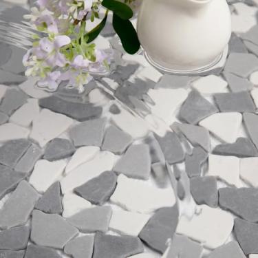 Imagem de Adolif Azulejo de seixo para piso de chuveiro, fundo de mosaico geométrico cinza para cozinha, banheiro, parede e piso e áreas externas, 5 folhas