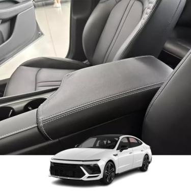 Imagem de Kakash Acessórios interiores personalizados para Hyundai Sonata 2024 2025 2026 2027 capa de console central de couro, almofada de apoio de braço à prova d'água, antiarranhões, protetor de braço