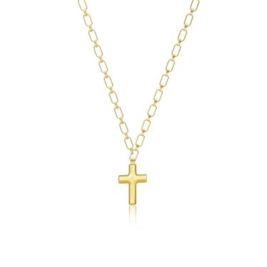 Imagem de Moodear Colar de cruz grossa para mulheres – Colar moderno banhado a ouro 14K com pingente de crucifixo em camadas vintage não manchado corrente pingente cobra espinha de peixe gargantilha joia de