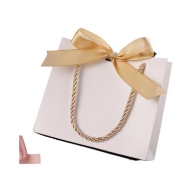 Imagem de Sacolas De Presente Rosa Kraft Com Alça Dourada, 20 Unidades, Caixas D