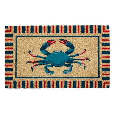 Imagem de Capacho HF by LT Stripe Crab 100% natural de coco, 45 x 76 cm, tapete de boas-vindas durável com suporte de PVC sem chumbo, tapete de entrada ecológico para ambientes externos e internos para