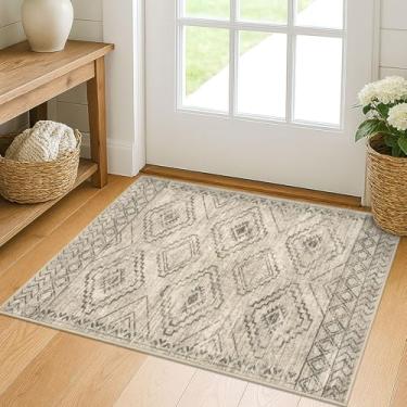 Imagem de KILOCOCO Tapete pequeno de entrada de 6 cm x 7 cm tapete marroquino estampado tapete de porta interno lavável na máquina tapete antiderrapante macio para entrada de quarto cozinha tapete geométrico