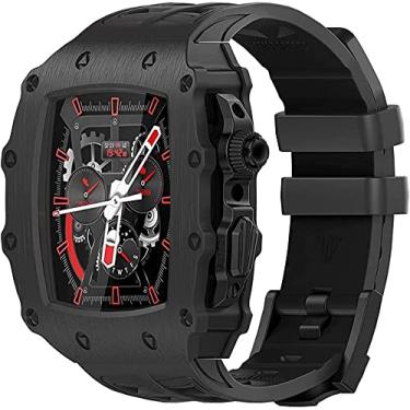 Imagem de BUDAY Kit de modificação de liga de borracha para Apple Watch Band 8 7 45mm Luxury Upgrade aço inoxidável pulseira de caixa masculina, para IWatch Series 6 5 4 SE 44mm (Cor: B, Tamanho: 45mm)