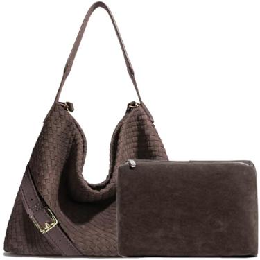 Imagem de JINMANXUE Bolsa feminina Boston, bolsa Hobo de tecido e bolsas, bolsa mensageiro feminina, bolsa tiracolo de ombro moderna, Café pinha fosco