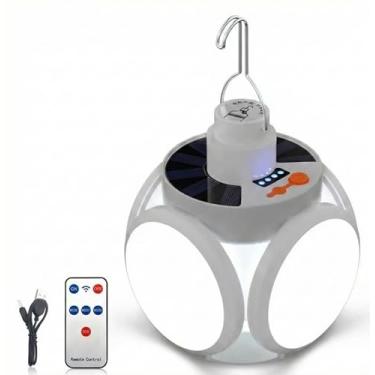 Imagem de Lâmpada Solar LED Deformável Recarregável USB, Luz de Emergência e Camping com Gancho, 5 Modos de Luz