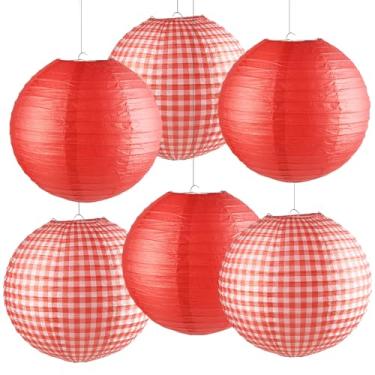 Imagem de Mototo 6 Peças De Decoração Para Piquenique, Incluindo 3 Lanternas Chinesas Papel Vermelho E Uma Redonda Quadriculada Com Gancho Pendurar No Teto, Lembrancinha Carnaval "Eu Faço Churrasco", 30 Cm