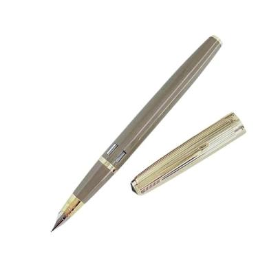 Imagem de Clouism Caneta-tinteiro com tampa dourada e pedra azul dupla, pistão a vácuo, canetas, presente, artigos de papelaria, material de escritório escolar (cinza creme, tampa quadriculada)