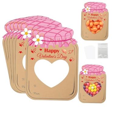 Imagem de Cartões de Dia dos Namorados para crianças, 54 peças, pote de pedreiro, feliz dia dos namorados, porta-doces, cartão faça você mesmo, cartões comemorativos para troca de dia dos namorados, presentes