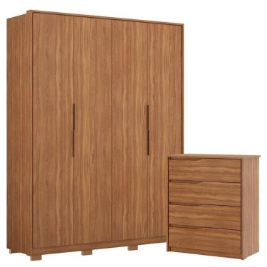 Imagem de Guarda Roupa Casal Attore com Pés e Cômoda Atria Amêndola - Demartêz