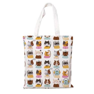 Imagem de Bolsa de lona estética, adorável bolsa de algodão para gatos, sacola moderna para compras, trabalho, férias diárias, ótimo presente para amantes de gatos, sacolas de compras de supermercado de lona