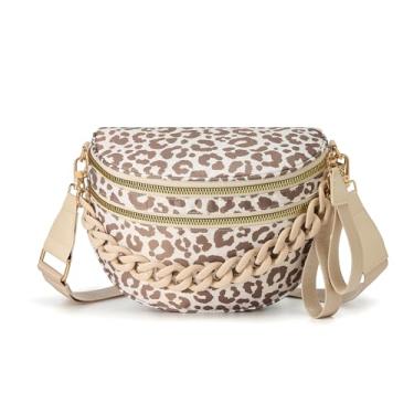 Imagem de Espaçosa bolsa transversal de nylon quadriculada bolsas de mão xadrez carteiras com corrente personalizada para mulheres, Corrente - Leopardo bege, Medium, Elegante