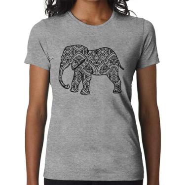 Imagem de Baby Look Elefante Mandala - Foca na Moda, Cinza, P