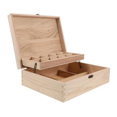 Imagem de Yardwe Caixa de joias rústica de madeira DIY com fecho de trava, organizador de lembranças de madeira de grande capacidade para brincos, brincos, colares, armazenamento de joias multiuso para casa