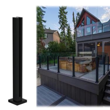 Imagem de Sistema de poste de grade quadrada - Coluna de balaustrada de café profundo de 65 cm para deck, varanda, escadas e jardim - Cerca durável com grampos