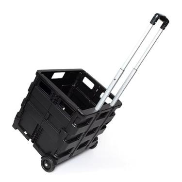 Imagem de Carrinho Dobrável Multiuso Portátil Vira Maleta com Rodas Cesto para Feira Compras e Transporte