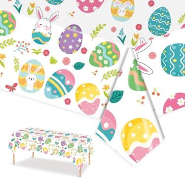 Imagem de ORNALES Decorações de festa de Páscoa – 2 peças de toalhas de mesa coloridas de ovos de Páscoa, toalhas de mesa de plástico descartáveis, 137 x 274 cm, perfeitas para decorações de férias de primavera