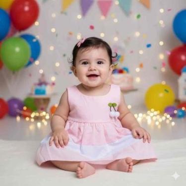 Imagem de Vestido Bebê Cerejinha Infantil Mesversário Festa Temático-Feminino