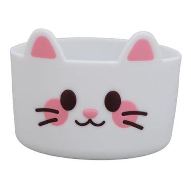 Imagem de Jiawu Capa Antiderrapante Durável da Luva do Copo do Gato Dos Desenhos Animados Silicone para Garrafas de água 3 Pces para Crianças, Luva Portátil Copo das Cores Brilhantes (Branco)