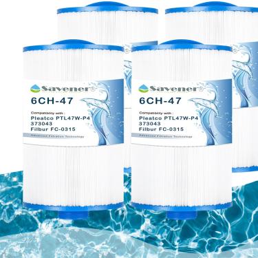 Imagem de Savener Cartucho de filtro de spa para banheira de hidromassagem 6CH-47, substitui Unicel 6CH-47, 373043, Filbur FC-0315, Pleatco PTL47W-P4, 47 pés quadrados, pacote com 4