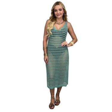 Imagem de Saída De Praia Feminina Vestido Crochê Longo Estilosa Moda Verão - Esp