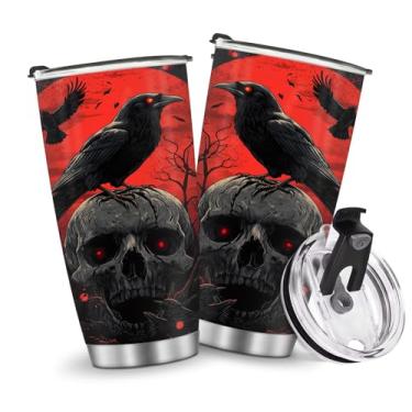 Imagem de Caneca de café com isolamento térmico copo de viagem garrafa de água estilo caveira presentes de Natal aniversário dia das crianças presente de aniversário homens gelados 590 ml alça de aço inoxidável