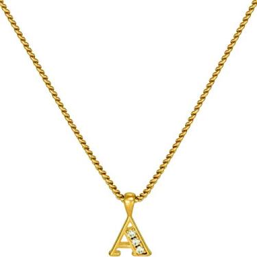 Imagem de LIFETIME JEWELRY Colar com inicial de ouro - zircônia cúbica A-Z pingente de letra pequena - banhado a ouro real 24k - Promessa de substituição vitalícia, 5/8", Metal, Zircônia cúbica