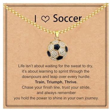 Imagem de PINCHUAN Colar com pingente de futebol para mulheres/homens, pingente de bola de futebol, pingente de dia de jogo, pingentes de futebol para colar, acessórios de futebol, joias, presente para amantes