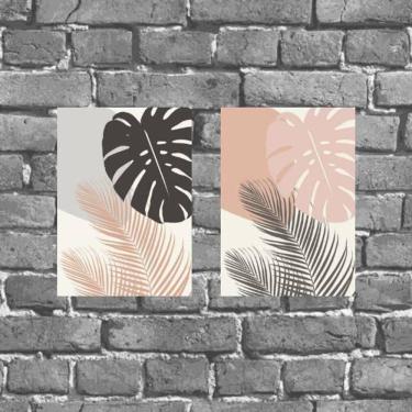 Imagem de Kit 2 Placas Decor Folhagens Rosa E Cinza 18X27Cm