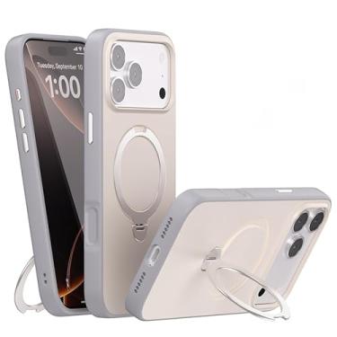 Imagem de HUHUCASE Capa para iPhone 17 Pro Max, capa semitransparente com suporte magnético giratório de 360° com cobertura total (iPhone 17Ari, cinza)