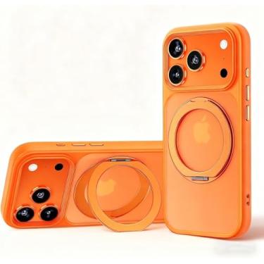 Imagem de HUHUCASE Capa de telefone com suporte invisível giratório magnético de 360°, adequada para iPhone 17/16/15/14/13 Pro Max capa protetora antiqueda (iPhone13, laranja)
