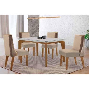 Imagem de Sala Jantar Mesa Londrina Tampo c/ Vidro Curvo 120cm 4 Cadeiras Tilia 