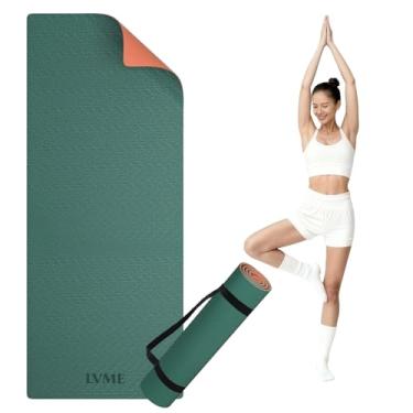 Imagem de Tapete de ioga grosso 1 cm - antiderrapante, inclui alça, estilo dois tons, tapete de exercício para mulheres e homens para ioga e pilates (verde + laranja)