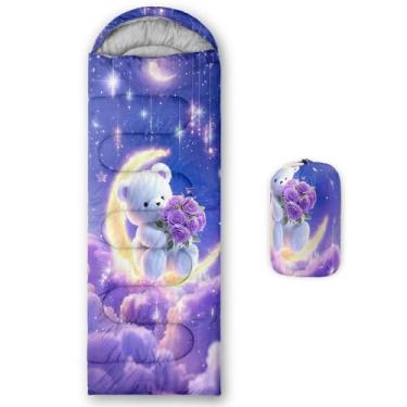 Imagem de QOOMO Sacos de dormir de acampamento com estampa de urso, 3 estações, clima quente e frio, leve, sacos de dormir à prova d'água para adultos e crianças, viagens e ao ar livre, equipamentos de