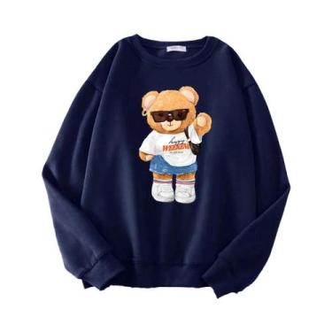 Imagem de Moletom Oversized Feminino De Fleece Com Estampa De Urso Fofo, Estilo 