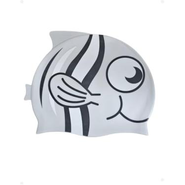 Imagem de Touca Silicone para Natação Piscina Infantil Peixe Proteção Cabelo e Ouvidos - TYDA (PRATA)