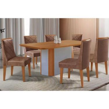 Imagem de Sala Jantar Mesa Pietá Tampo Curvo 180cm+6 Cadeiras Pietá Madeira Natu