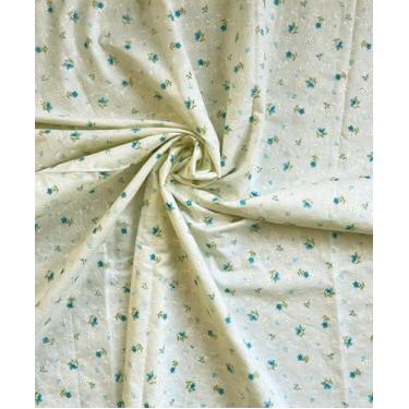 Imagem de Tecido bordado 100% algodão Chikan da Yard – Estilo Hakoba com ilhós creme com estampas florais – Material de costura DIY macio para vestidos, artesanato, decoração de casa – 106,6 cm de largura