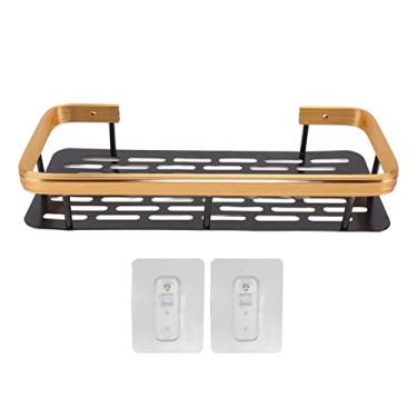 Imagem de Prateleira para chuveiro, à prova de ferrugem, durável, adesivo de alumínio, organizador de chuveiro para banheiro, cozinha, economia de espaço, instalação de adesivo, sem (Ouro Negro)