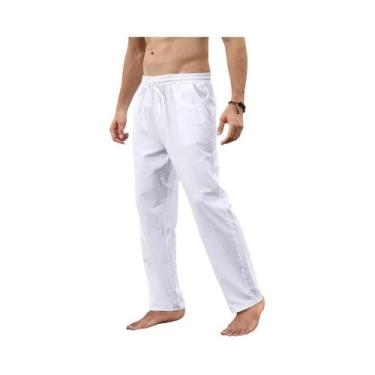 Imagem de Calças Jogger Masculinas De Algodão E Linho Com Cordão, Respiráveis, C