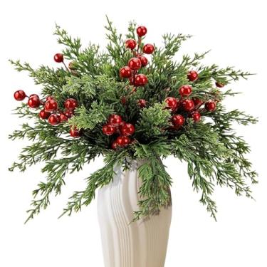 Imagem de Pinho falso | Plantas de vegetação de 26 cm | Hastes de pinheiro com frutas vermelhas | para férias, inverno, casa, cozinha, lareira, cornija, , mesa externa