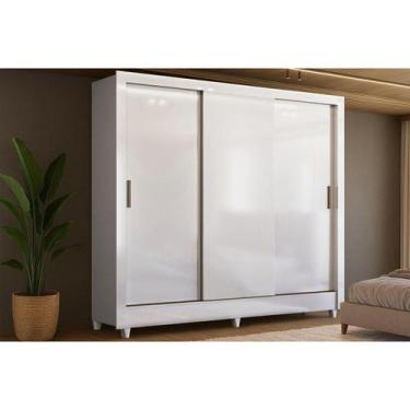 Imagem de Guarda Roupa Casal França Itália 3 Portas de Correr 2 Gavs Branco Sant