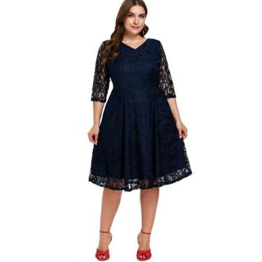 Imagem de Vestido Plus Size 36 Renda Batizado Festa Madrinha Civil Noite - Bella