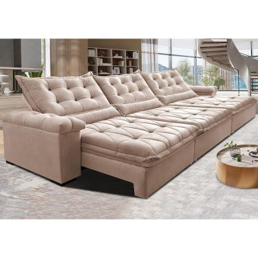 Imagem de Sofá Retrátil E Reclinável 3,85M Cama Inbox Big Fresh Com Softgel D40 Velupluma Bege