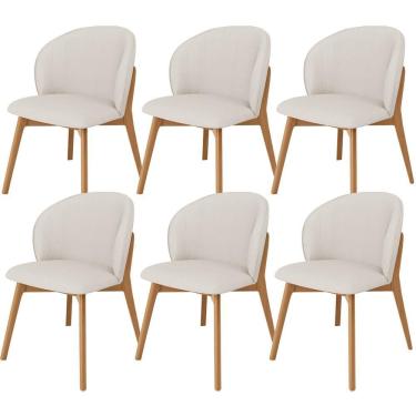 Imagem de Kit 06 Cadeiras De Jantar E Estar Living Estofada Mia L02 Linho Cru