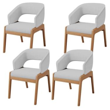 Imagem de Kit 04 Cadeiras De Jantar E Estar Living Estofada Lince L02 Linho Cinza