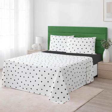 Imagem de Jg Lençol Queen 4 Peças 100% Algodão 230 Fios Corações 40cm Preto e Fundo Preto