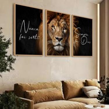 Imagem de Kit 3 Quadros Leão Nunca Foi Sorte Sempre Foi Deus Moldura Cor da Mold