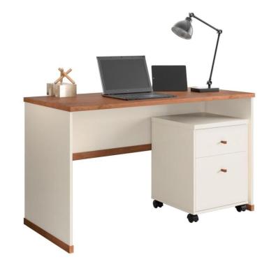 Imagem de Conjunto Escritório 2 Peças - Mesa E Gaveteiro Verbena Viano - Off White/ Off White/