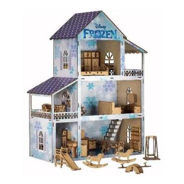 Imagem de Casa Casinha De Boneca Frozen 36 Moveis + Parquinho Mdf - PEDREIRA ART